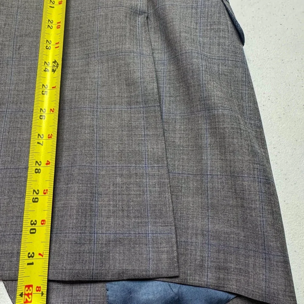 Trussini Linea Nuova Blazer Mens 44L‎ 54 Gray Blue Windowpane Super 130s Wool